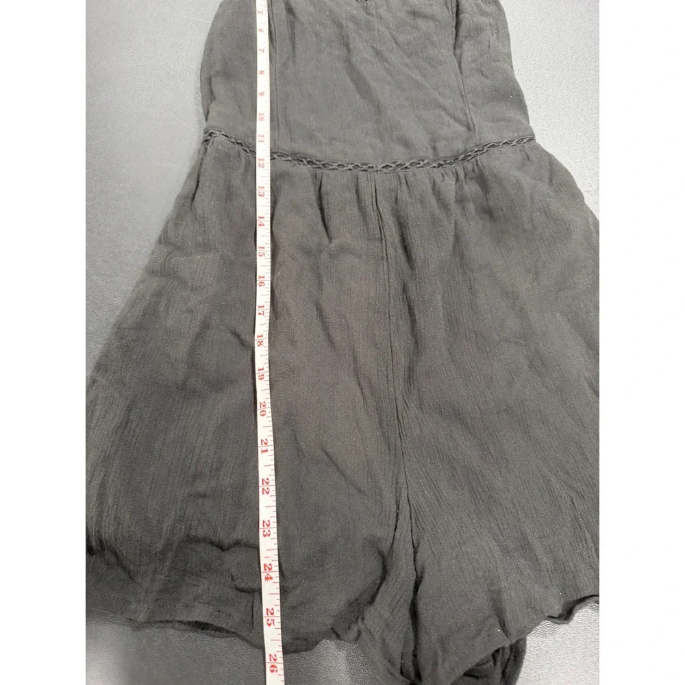 Hollister Black Crochet Lace Trim Smocked Back Romper Small Sleeveless Boho